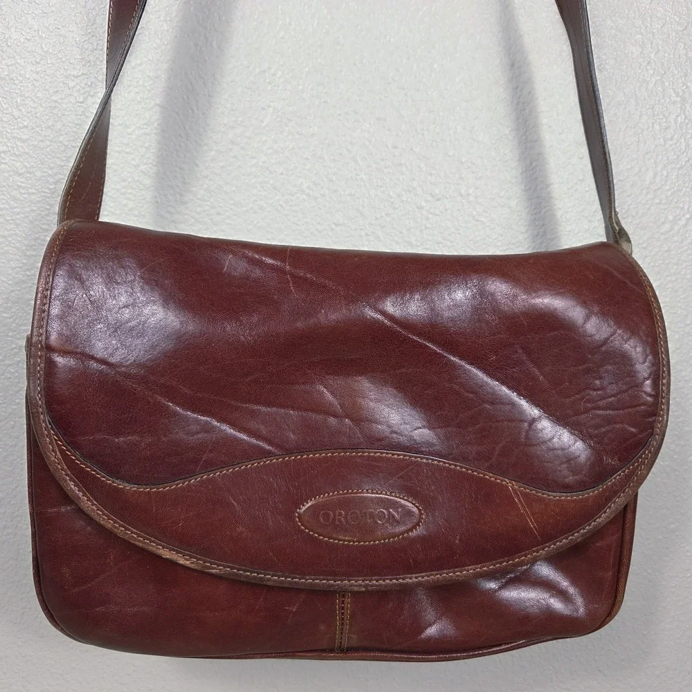 Vintage Oroton Leather Messenger Bag Made in Australia Brown Crossbody Satchel